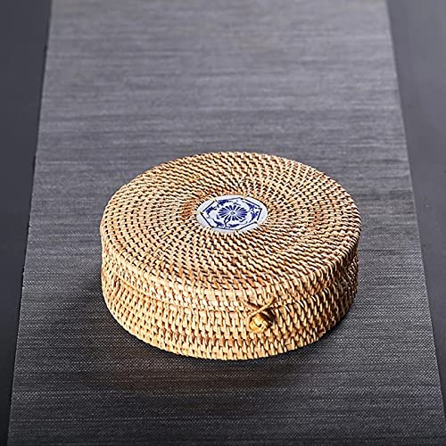KODENG Handmade Natural Rattan Box Round Baskets Tea Cake Dessert Cookie Storage Woven Boxes Kitchen Container Bread Basket With Lid - Image 2