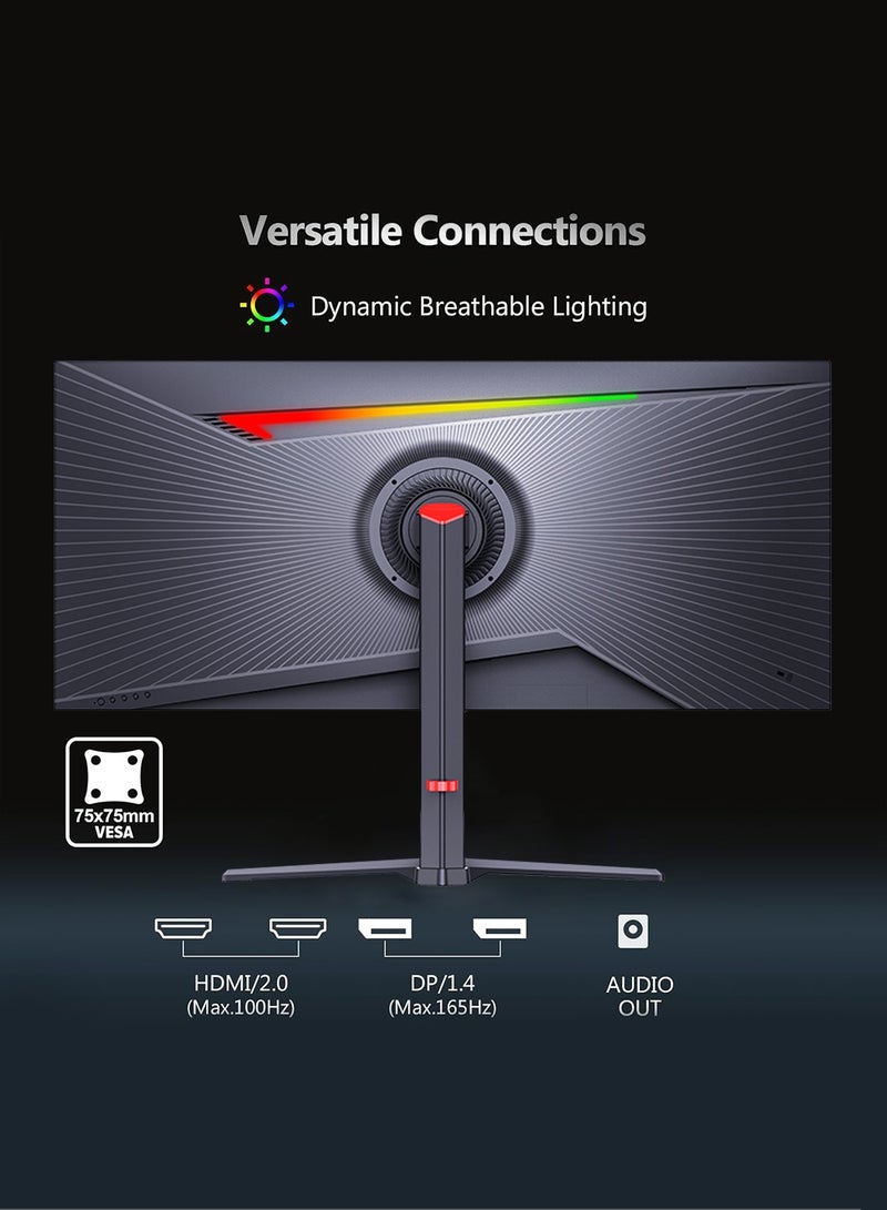 HILUKE 34 Inch Curved Ultra Wide WQHD 4K (3440 × 1440) Gaming Monitor, 165Hz 1500R-PIP/PBP, 1ms (MPRT), HDR400, DCI-P3 95%,FreeSync & G-Sync, 2 x DP 1.4 and 2 x HDMI 2.0, Tilt Height Adjustment - Image 2