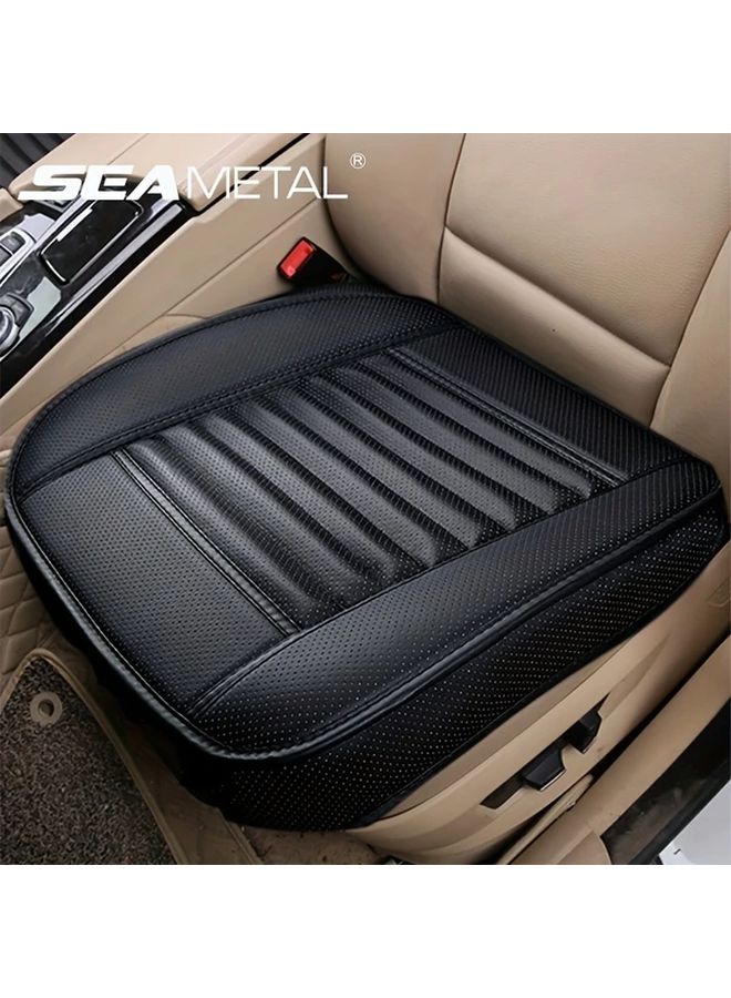 Front Seat Black Breathable PU Leather Car Seat Cushion Protector Anti Slip Storage Pocket - Image 1