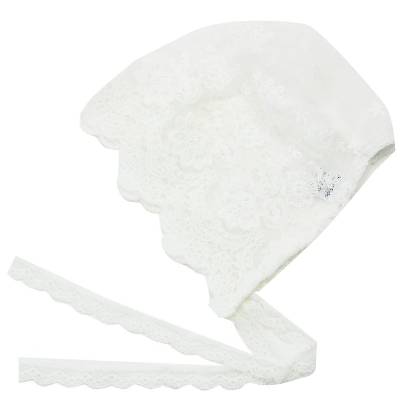 Nihao Baby Nihao Baby Baptism Bonnet Christening Hat AWhite Lace Bonnet with Imitation Pearls 12 Years Old 