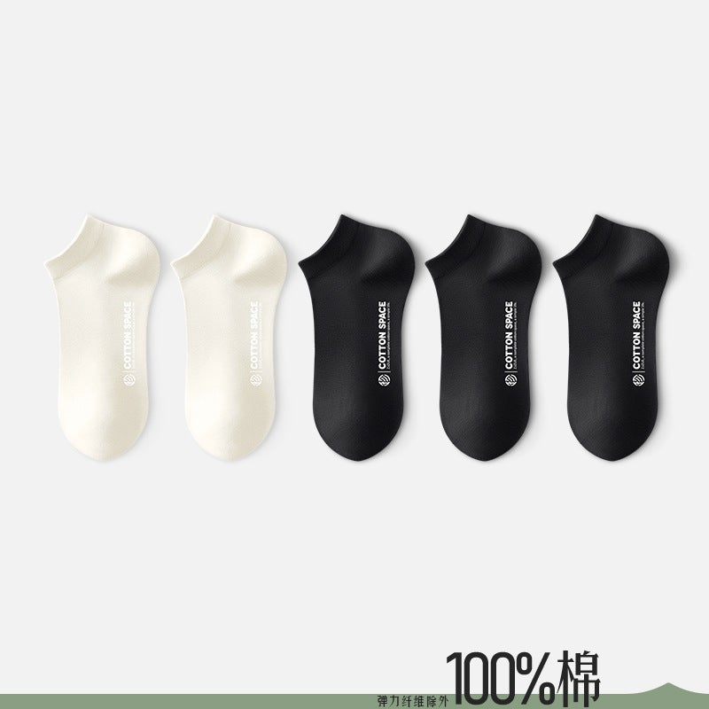 100% Cotton Mens Ankle Socks Spring Summer Solid Anti-Odor 2 white 3 black 2 white 3 black