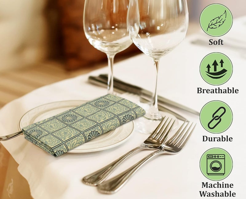 Ruvanti Cloth Napkins Set of 12 Cotton 100 18x18 Inches Napkins Cloth Washable Soft Absorbent Cotton Napkin for Parties Christmas Thanksgiving Weddings Dinner NapkinsCloth  Floral Tiles - Image 4