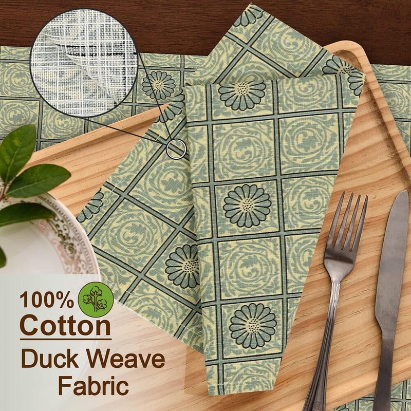 Ruvanti Cloth Napkins Set of 12 Cotton 100 18x18 Inches Napkins Cloth Washable Soft Absorbent Cotton Napkin for Parties Christmas Thanksgiving Weddings Dinner NapkinsCloth  Floral Tiles - Image 3