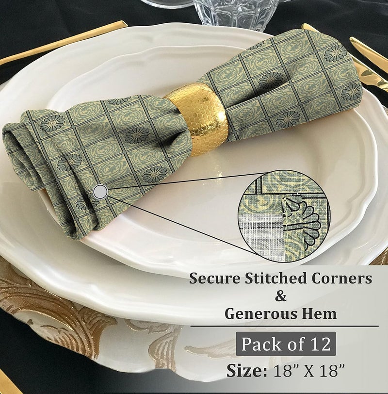 Ruvanti Cloth Napkins Set of 12 Cotton 100 18x18 Inches Napkins Cloth Washable Soft Absorbent Cotton Napkin for Parties Christmas Thanksgiving Weddings Dinner NapkinsCloth  Floral Tiles - Image 5