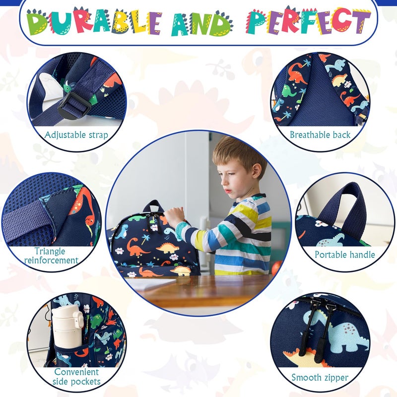 TOPWAYS Mini Dinosaur Kids Backpack, Boys Girl Toddler Bag Kindergarten Canvas Rucksack, Holiday Travel Bookbag Outdoor Daypack for 3-6 Year Old, Dark Blue, Onesize - Image 2