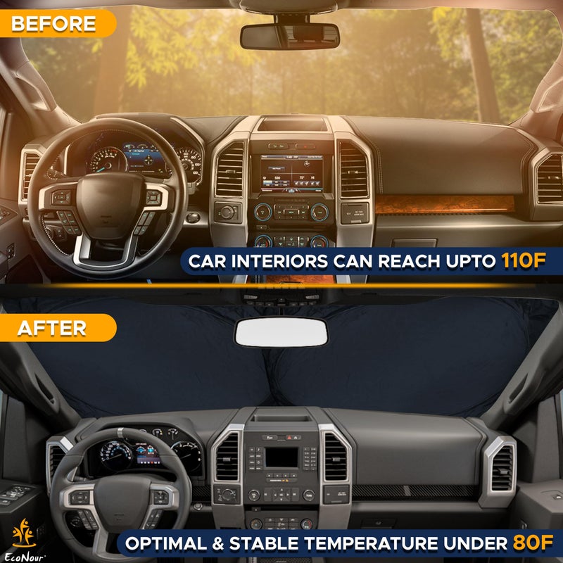 EcoNour Truck Windshield Sun Shade with Storage Pouch | Reflective 240T Material Sun Shield for UV & Heat Protection | Foldable Windshield Cover | Must-Have Truck Accessories | X-Large (69"x35") - Image 4