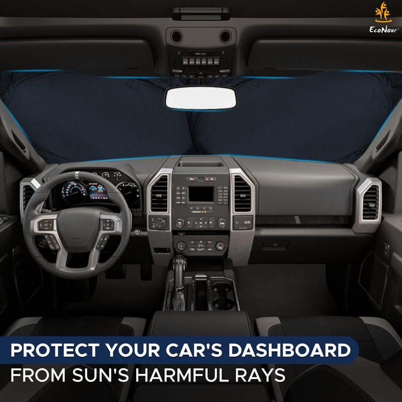 EcoNour Truck Windshield Sun Shade with Storage Pouch | Reflective 240T Material Sun Shield for UV & Heat Protection | Foldable Windshield Cover | Must-Have Truck Accessories | X-Large (69"x35") - Image 2