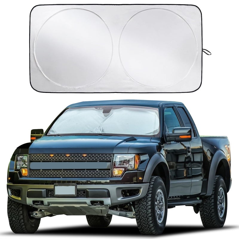 EcoNour Truck Windshield Sun Shade with Storage Pouch | Reflective 240T Material Sun Shield for UV & Heat Protection | Foldable Windshield Cover | Must-Have Truck Accessories | X-Large (69"x35") - Image 1