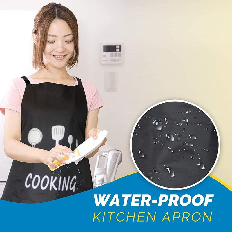 Luckam Waterproof Adjustable Aprons for Men & Women with 2 Pockets - Adorable Kitchen Cooking & BBQ Aprons, Oil Proof & Waterdrop Resistant (Black, Pack of 2) - Image 5