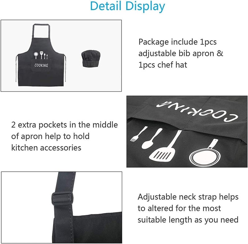 Luckam Waterproof Adjustable Aprons for Men & Women with 2 Pockets - Adorable Kitchen Cooking & BBQ Aprons, Oil Proof & Waterdrop Resistant (Black, Pack of 2) - Image 1