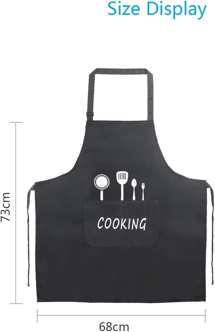 Luckam Waterproof Adjustable Aprons for Men & Women with 2 Pockets - Adorable Kitchen Cooking & BBQ Aprons, Oil Proof & Waterdrop Resistant (Black, Pack of 2) - Image 3
