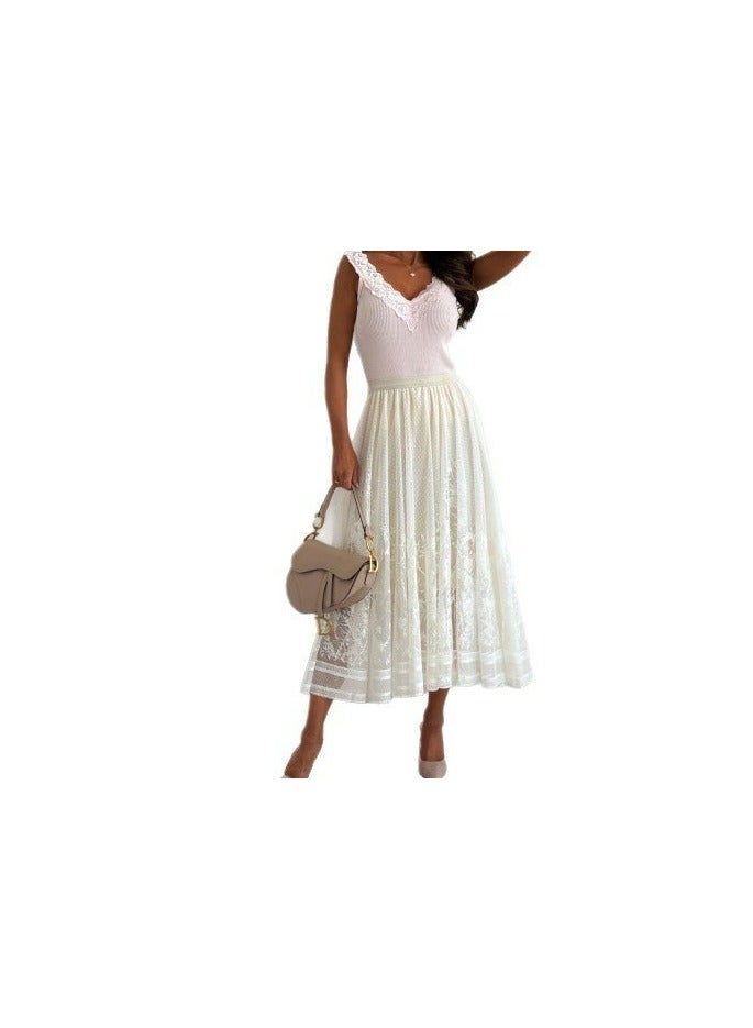Lace Trim Knit Sleeveless Tank Top V-Neck Slim Fit - Image 5