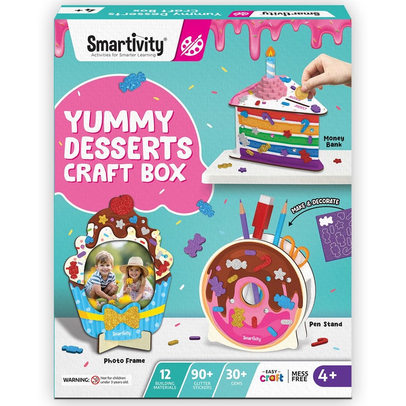 Smartivity صندوق حرفة الحلوى اللذيذة للأطفال | مجموعة فنون وحرف يدوية لصنع إطار صور، حامل أقلام، وصندوق نقود | العمر 4-8 سنوات | مجموعة نشاط مع بريق وجواهر | هدية عيد ميلاد إبداعية للبنات والأولاد - Image 1