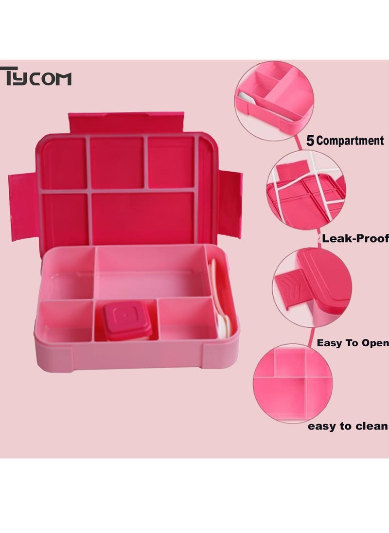 TYCOM Lunch Box for Kid Bento Box Children School Children's Lunch Box with Compartments Leak-proof Lunch Box for Girls and Boys Snack Box Red Pink.  - Image 2
