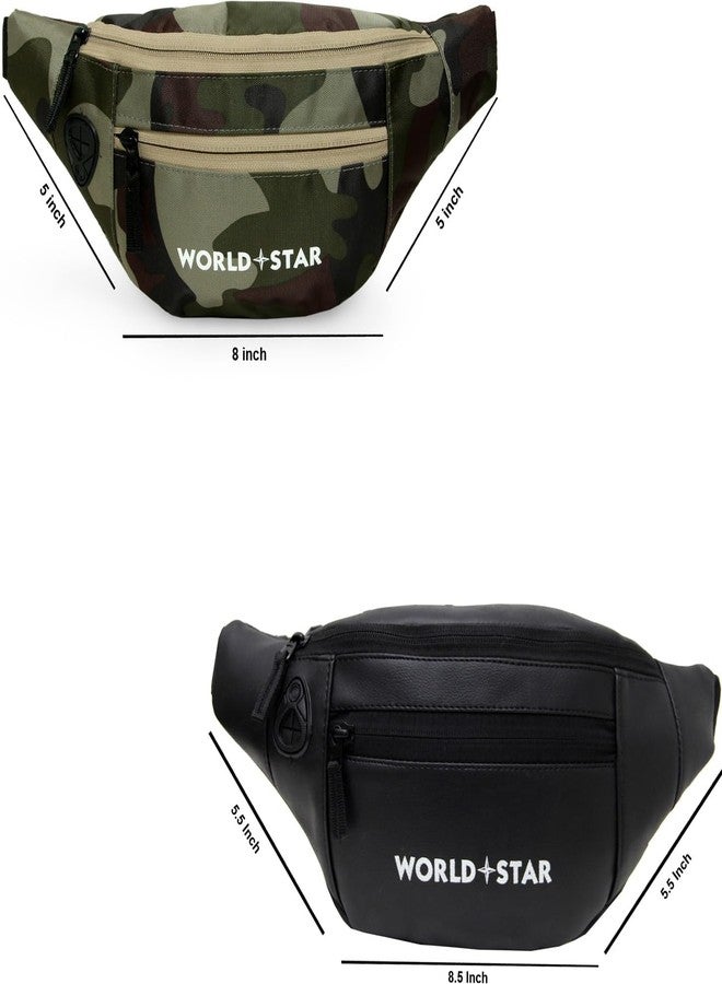 World Star Polyester Waist Pack Travel Handy Hiking Zip Pouch Document Money Phone Belt Sport Bag for Men and Women and Adult | Khaki Black-1 | Rock Army Black Combo Waist Bag - Image 4