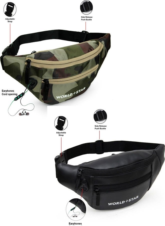 World Star Polyester Waist Pack Travel Handy Hiking Zip Pouch Document Money Phone Belt Sport Bag for Men and Women and Adult | Khaki Black-1 | Rock Army Black Combo Waist Bag - Image 3