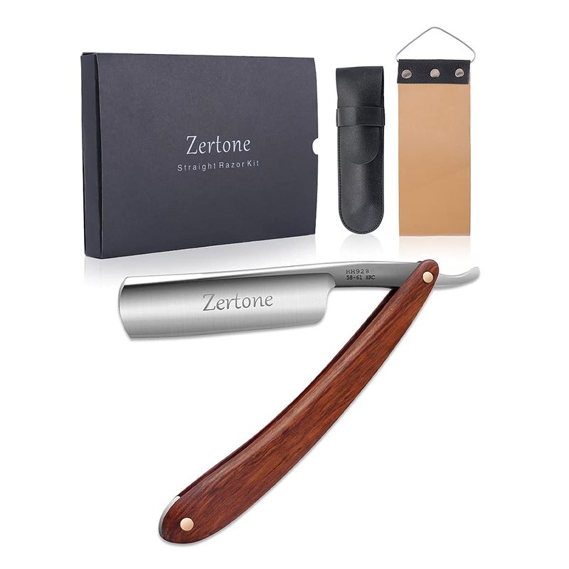 Zertone Straight Razors for Men Kit with Strop  Straight Edge Razor Natural Wood Scale  Sharp High Hardness Carbon Steel Cutthroat Straight Razor Shaving Kit Vintage Wood Handle Barber Razor
