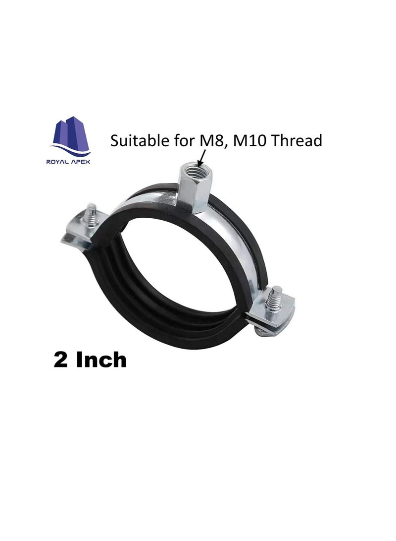 Heavy Duty Adjustable Two-screw Pipe Galvanized Iron (GI) Clamp with Rubber Lined or Unlined for Wall Ceiling Mount Pipe Supports, Split Ring Hanger (2 Inch, Pack of 5)  - Image 2