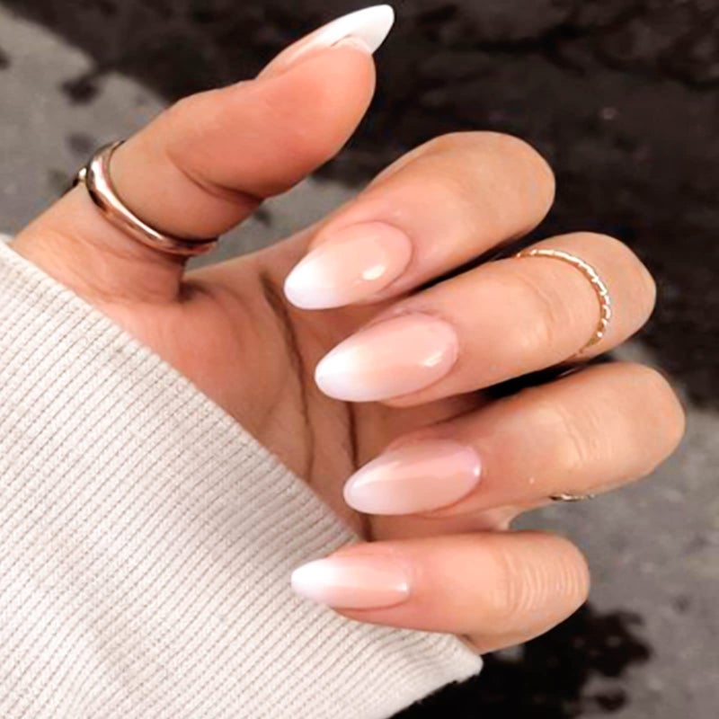 YOSOMK Press on Nails Medium Fake Nails Almond False Nail for Women Natural Ombre Pink White - Image 3