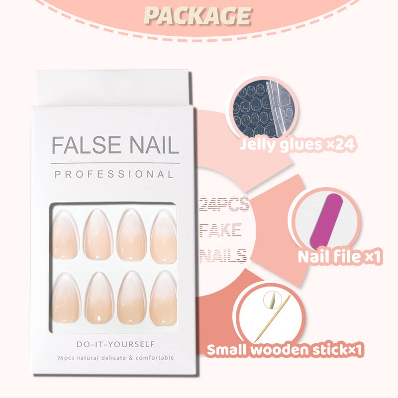 YOSOMK Press on Nails Medium Fake Nails Almond False Nail for Women Natural Ombre Pink White - Image 5