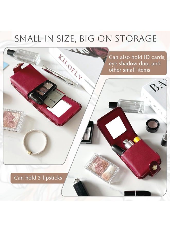 kilofly Genuine Leather Double Lipstick Case Cosmetic Makeup Holder + Gift Box - Image 3