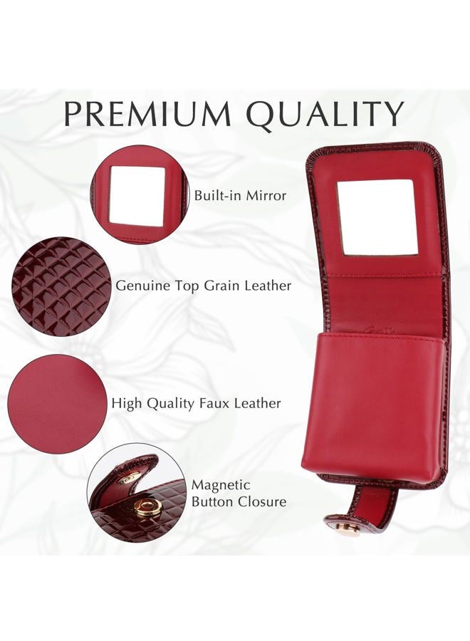 kilofly Genuine Leather Double Lipstick Case Cosmetic Makeup Holder + Gift Box - Image 2