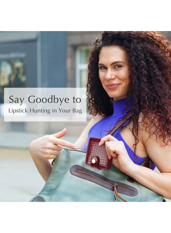 kilofly Genuine Leather Double Lipstick Case Cosmetic Makeup Holder + Gift Box - Image 4