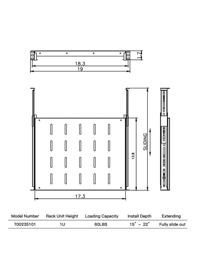 Raising Electronics Raising Electronics Sliding Rack Server Shelf 1U 19'' 4 Post Rack Mount-Adjustable 15''-22''  - Image 3
