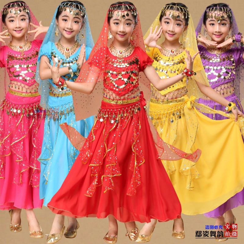 Children'S Indian Dance Performance Costume Children'S Xinjiang Dance Performance Costume Folk Dance Belly Dance Tianzhu Girl Performance Costume - Image 5
