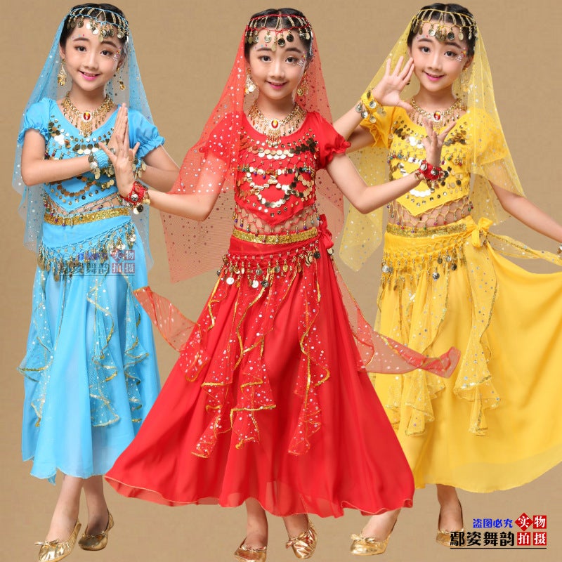 Children'S Indian Dance Performance Costume Children'S Xinjiang Dance Performance Costume Folk Dance Belly Dance Tianzhu Girl Performance Costume - Image 3