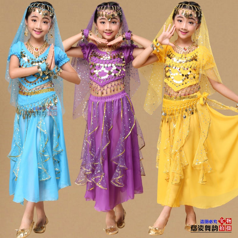 Children'S Indian Dance Performance Costume Children'S Xinjiang Dance Performance Costume Folk Dance Belly Dance Tianzhu Girl Performance Costume - Image 2