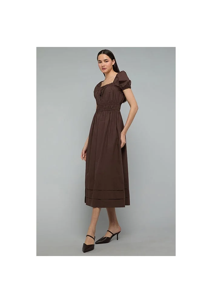 R&b Solid Midi Dress with Square Neck and Puff Sleeves