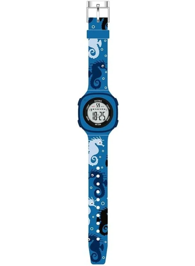أسترو Astro Kids Watch, Digital Display and Polyurethane Strap - A23913-PPNN-SH, Dark Blue-Seahorse Print