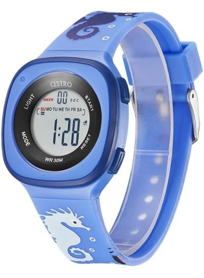 أسترو Astro Kids Watch, Digital Display and Polyurethane Strap - A23913-PPNN-SH, Dark Blue-Seahorse Print
