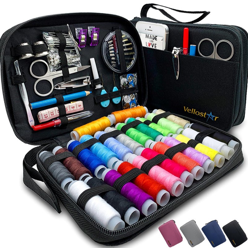 Vellostar Sewing Kit for Adults - A Portable Needle and Thread Kit with Essential Sewing Supplies and Accessories for Small Clothing Repairs, a Basic Travel Mending Set for Beginners and Pros - Image 1