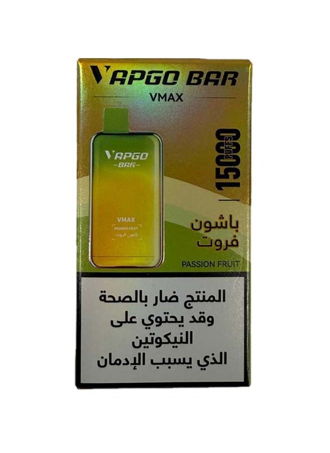 VAPGO VMAX 15,000 Puffs - Passionfruit - 5 ML - 16 MG Per ML - 700 mAh Battery 