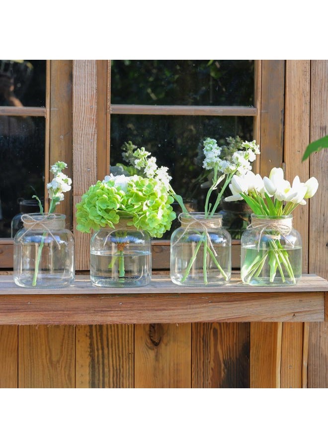 Houmury Set of 4 Farmhouse Clear Glass Vases for Centerpieces 6 Inch Large Vase with Twine Ties Home Decor for Wedding Living Room Dining Table Office (4) - Image 3