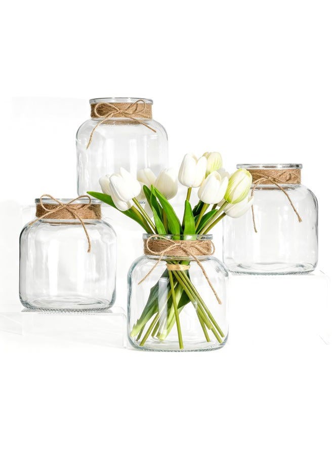 Houmury Set of 4 Farmhouse Clear Glass Vases for Centerpieces 6 Inch Large Vase with Twine Ties Home Decor for Wedding Living Room Dining Table Office (4) - Image 1