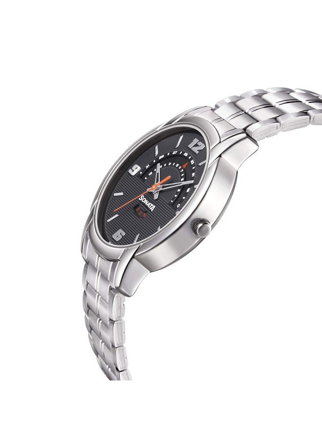 Sonata RPM Quartz Analog with Day and Date Black Dial Metal Strap Watch for Men-NS77031SM06 - Image 3