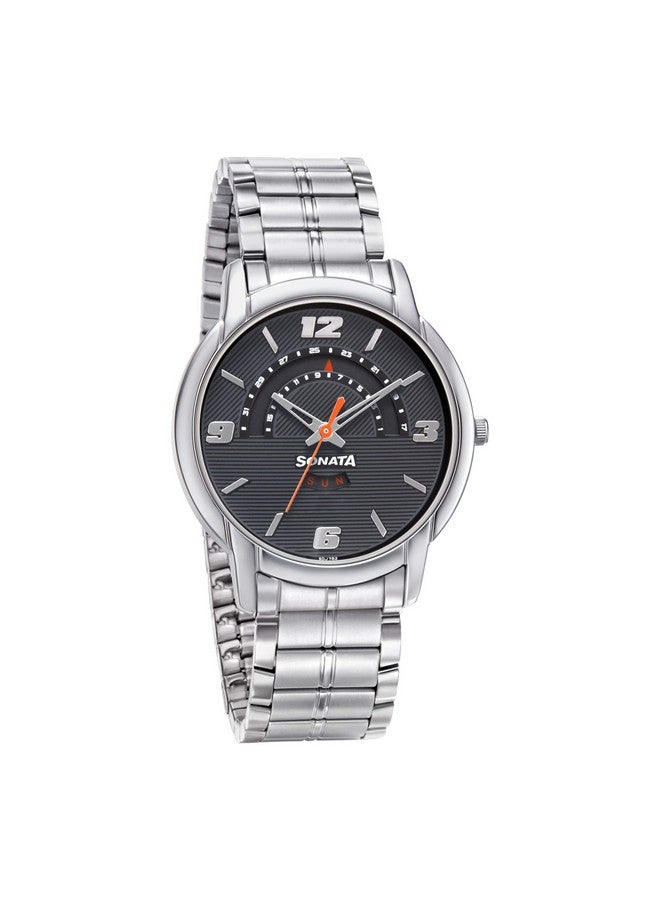 Sonata RPM Quartz Analog with Day and Date Black Dial Metal Strap Watch for Men-NS77031SM06 - Image 1