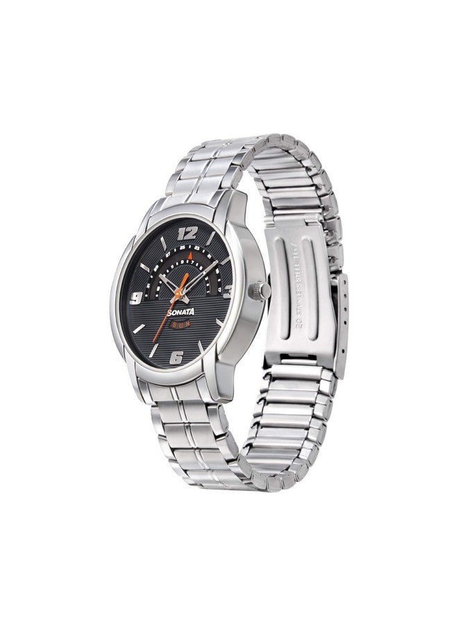Sonata RPM Quartz Analog with Day and Date Black Dial Metal Strap Watch for Men-NS77031SM06 - Image 2