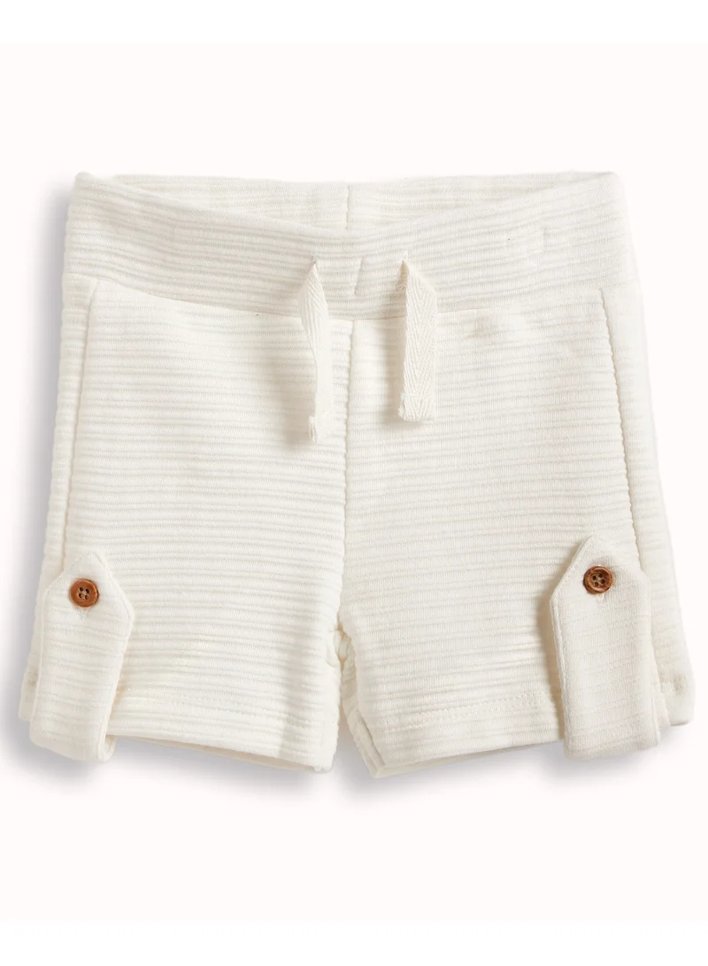 Dirkje Dirkje Boys Set - Short sleeve Interactive T-Shirt & White Cargo shorts in textured fabric