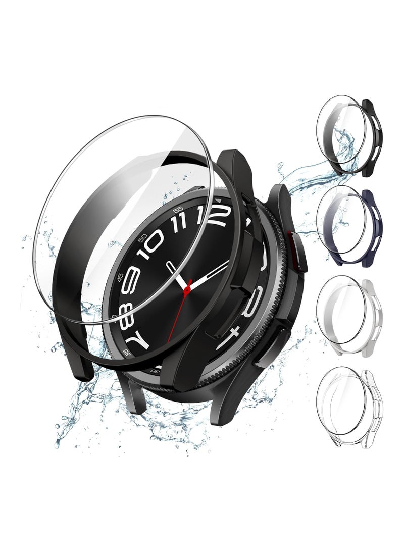 جي تيك 4 + 4 عبوات حافظة وواقي شاشة لساعة سامسونج جالاكسي 6 الكلاسيكية 43 ملم من الزجاج المقسى غطاء حماية صلب من ممتص الصدمات من البولي كربونات - Image 1