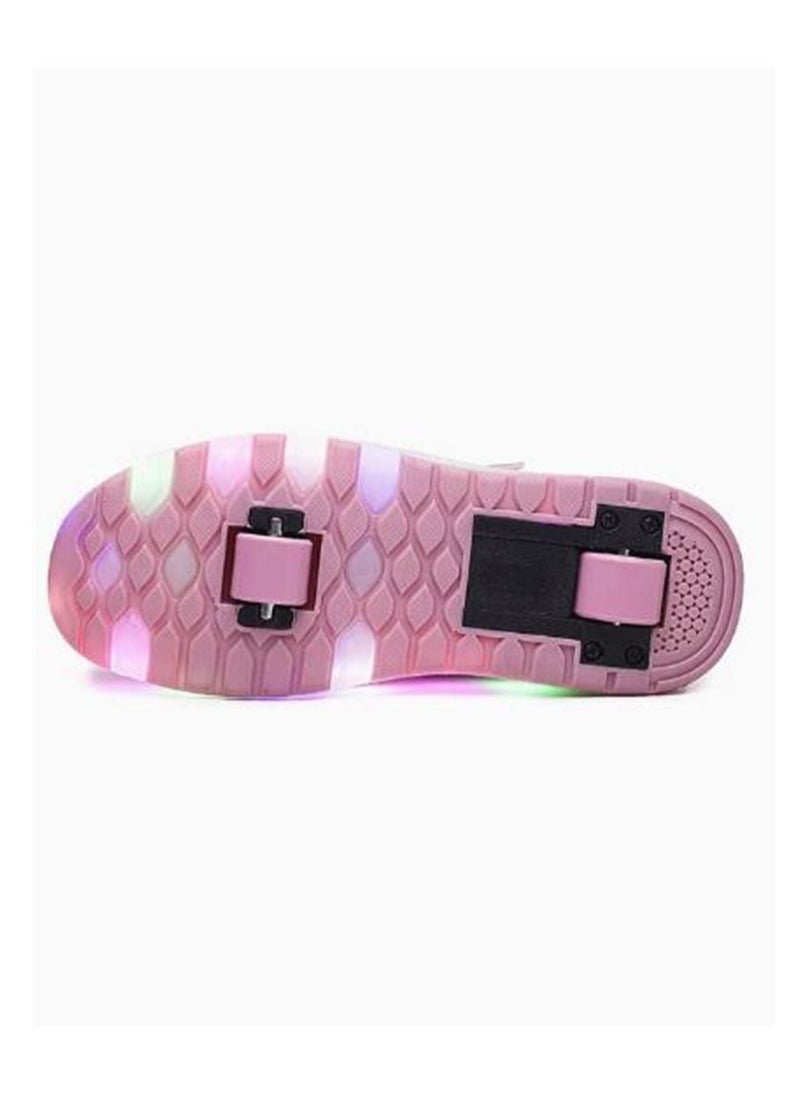 Oriental Greet - LED Flash Fashion Shiny Sneakers with Wheels and Light Sole Ice Skates Pink Size 33-38 - Image 1