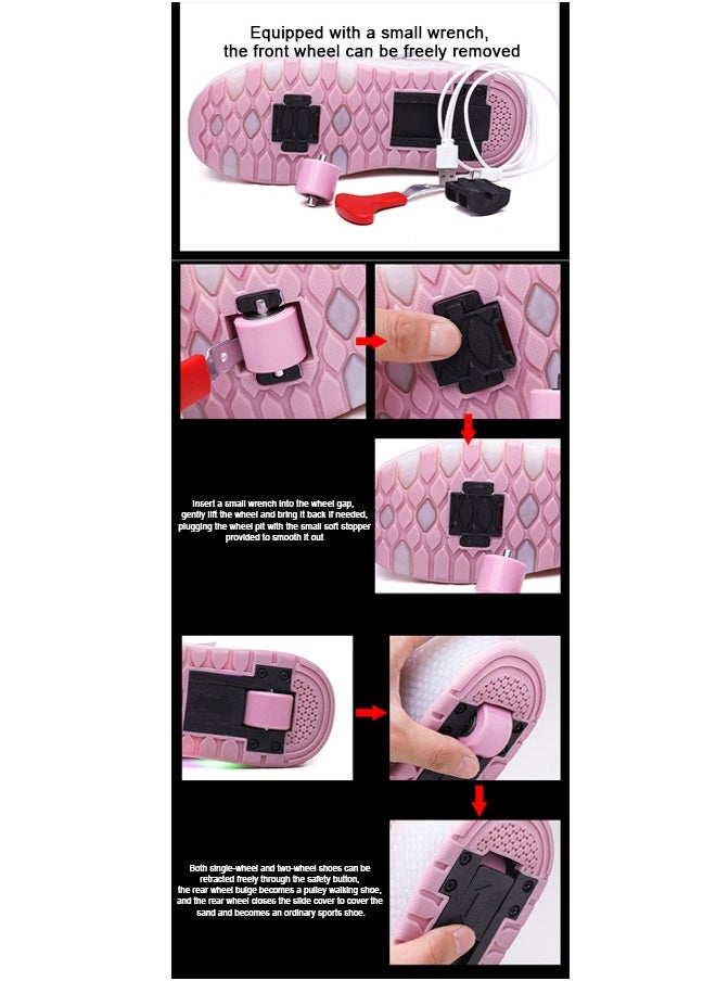 Oriental Greet - LED Flash Fashion Shiny Sneakers with Wheels and Light Sole Ice Skates Pink Size 33-38 - Image 1