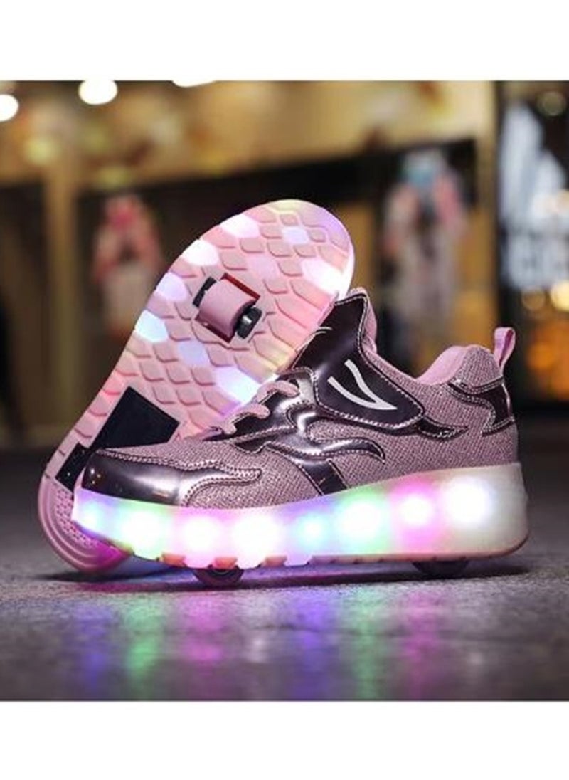 Oriental Greet - LED Flash Fashion Shiny Sneakers with Wheels and Light Sole Ice Skates Pink Size 33-38 - Image 1