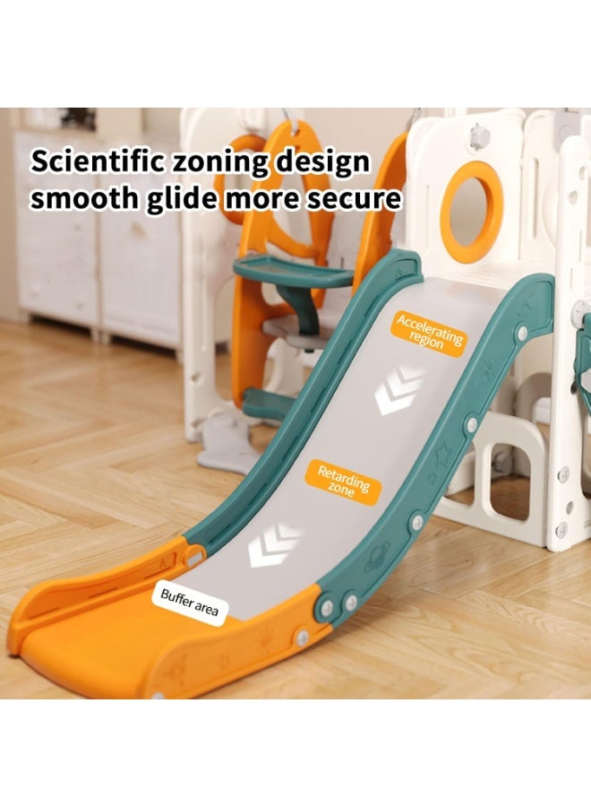 TDOO 6-in-1 Toddler Slide and Swing Set with Basketball Hoop & Telescope, Kids Playground Set with Climbing Ladder and Storage, Indoor/Outdoor Baby Slide Playset for Toddlers Ages 2-6 - Image 2
