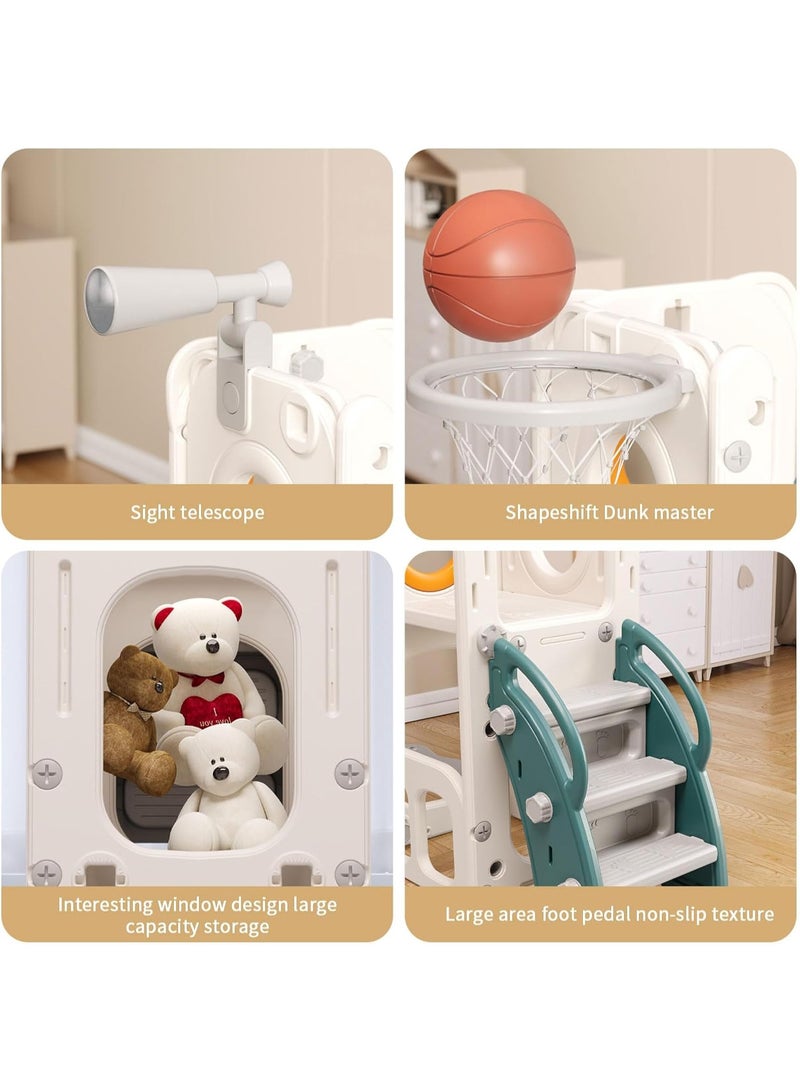 TDOO 6-in-1 Toddler Slide and Swing Set with Basketball Hoop & Telescope, Kids Playground Set with Climbing Ladder and Storage, Indoor/Outdoor Baby Slide Playset for Toddlers Ages 2-6 - Image 5