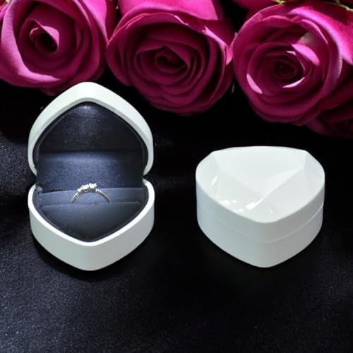 DIAcheck Moon Heart Shape Jewellery Box with LED Light for Proposal Wedding Engagement (WHITE (GLOSSY), Ring (2.75x2.75)) - Image 4