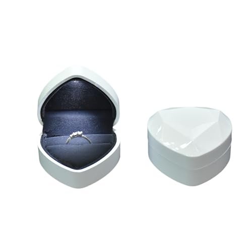 DIAcheck Moon Heart Shape Jewellery Box with LED Light for Proposal Wedding Engagement (WHITE (GLOSSY), Ring (2.75x2.75)) - Image 1